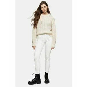 TOPSHOP Jeans High Rise Jamie Off White Skinny Denim Contrast Seam Sz 32 NWT